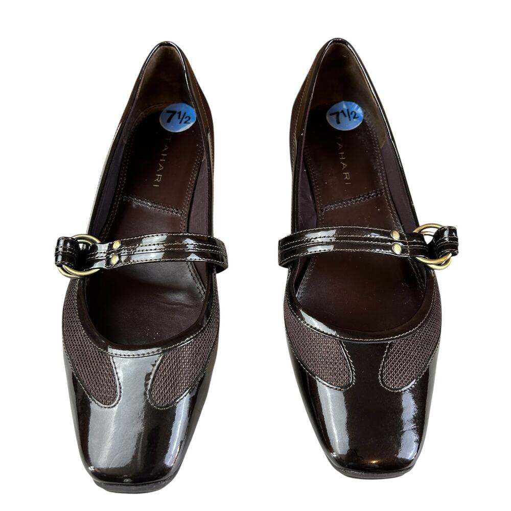 Tahari Brown Flats with Patent Leather Finish